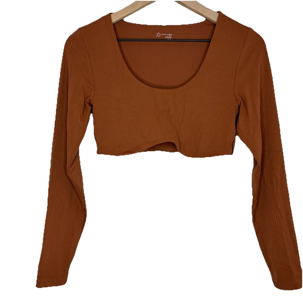 Aerie Shirt Offline Real Me Medium Super Cropped Long Sleeve Bra Top Western Sky